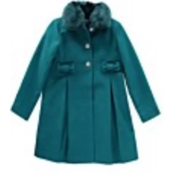 NWT S Rothschild Detachable Faux Fur Trim Collar & Bow Teal- 14, 16 - Picture 2 of 3